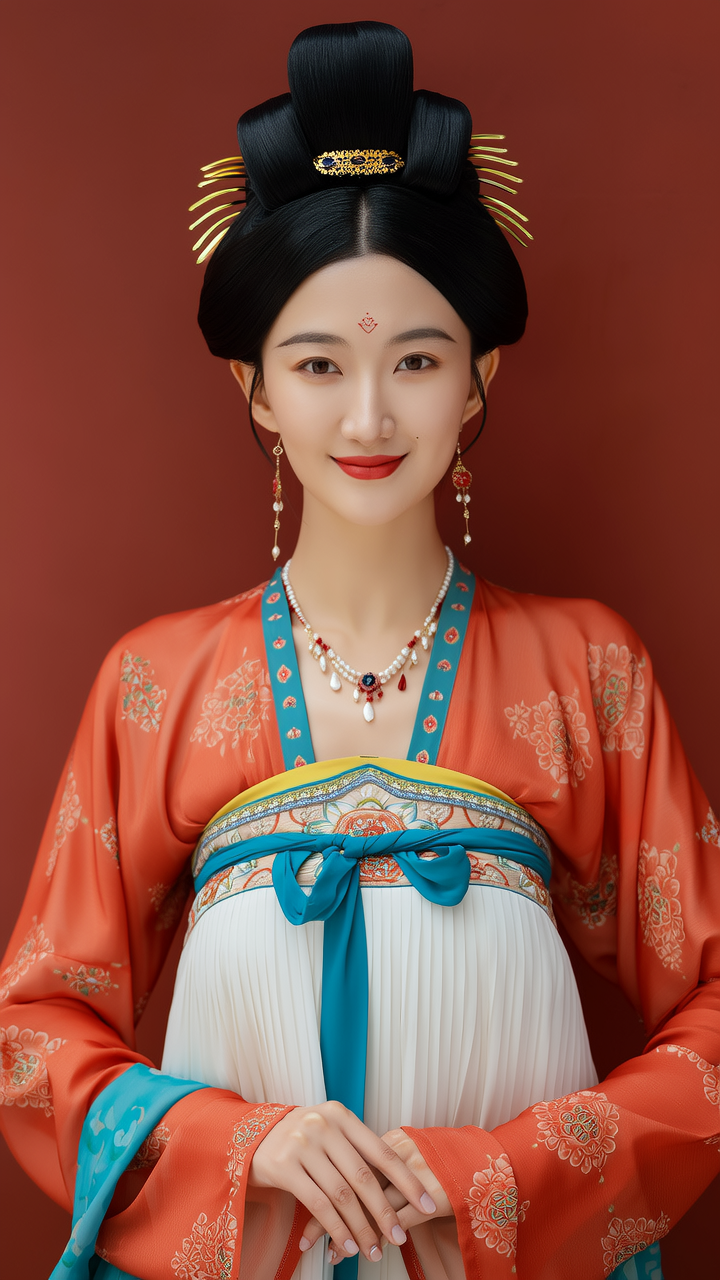 以中国文献内容做参考画一幅夏朝美女，背景要体现当时文化，服装要穿当时朝代的，人物要像真人