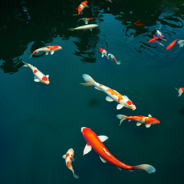 锦鲤在池塘中游泳