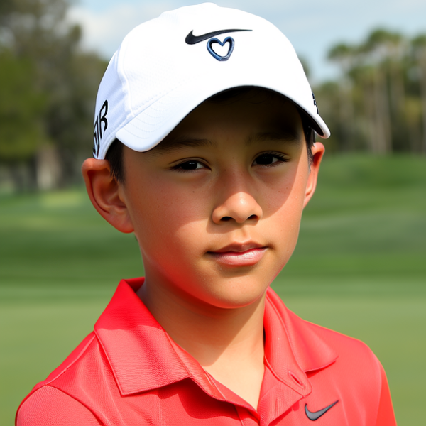 运动摄影，小男孩，高尔夫球，专注的眼神，高尔夫球场，4K超清，写实风格，动感十足，阳光明媚，细腻皮肤