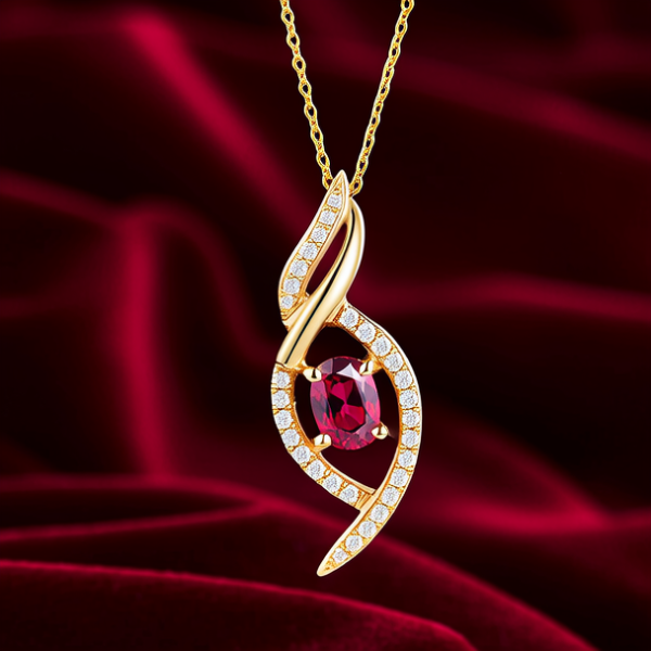 黄金镶红宝石吊坠图片
