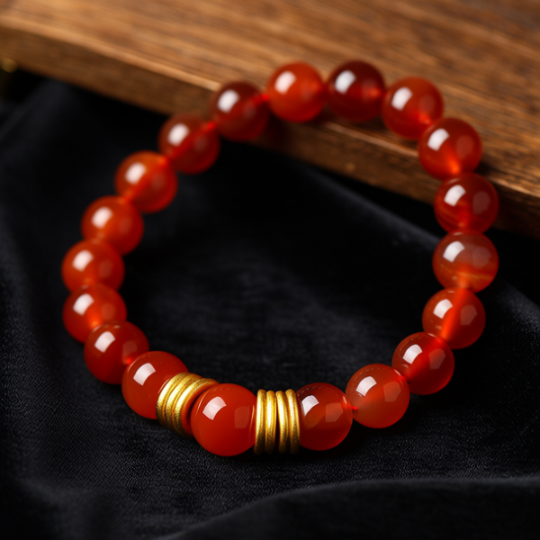 红玛瑙配黄金手串图片