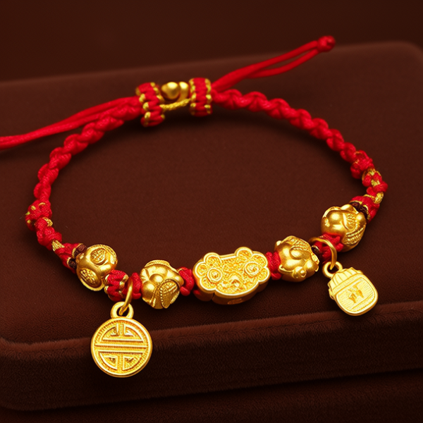 红绳子加金子手链图片